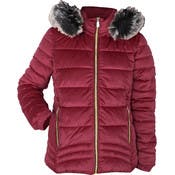 Women's Velvet Puffer Coats - Burgundy, S-XL