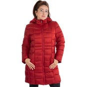 Women's 3/4 Puffer Jackets - S-XL, Burgundy, Detachable Hood