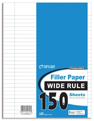 Wide Rule Filler Paper, 10.5" x 8", 150 Sheets