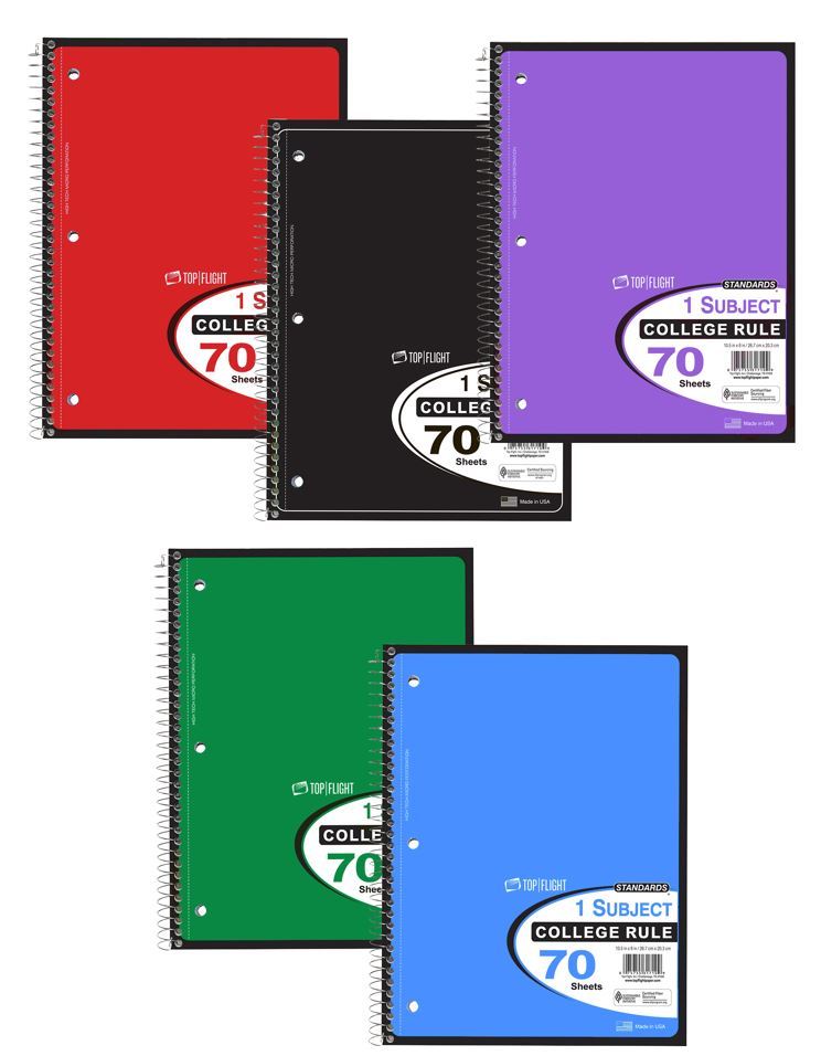 24 5 Subject Spiral Notebooks 10.5" x 8" 150 Sheets College Ruled 