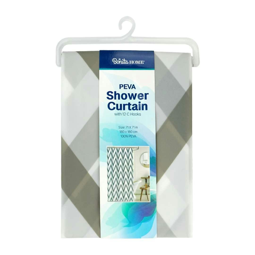 Shower Curtain & Hooks - Chevron, 70.9"