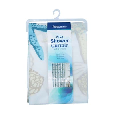 Shower Curtain &amp; Hooks - Blue Shells, 70.9"