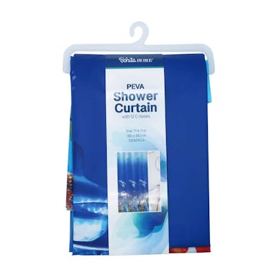 Shower Curtain &amp; Hooks - Blue Ocean, 70.9"