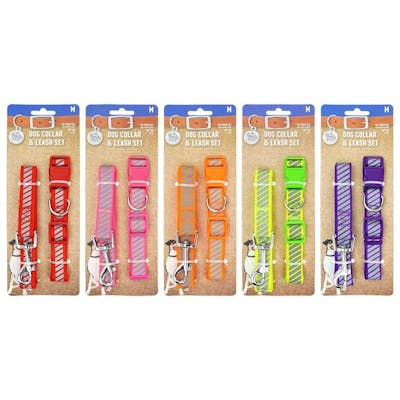 Reflective Nylon Leash &amp; Collar Sets - Medium, Assorted Colors