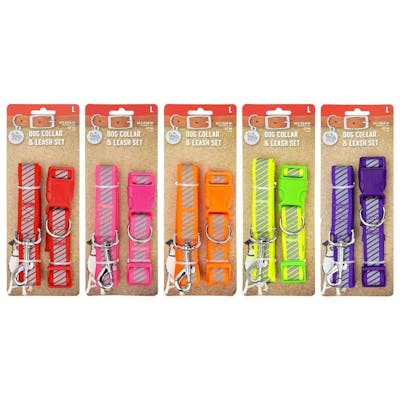 Reflective Nylon Leash &amp; Collar Sets - Large, Assorted Colors