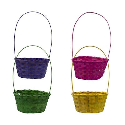 Round Easter Baskets, Assorted Solid Colors - 8"x4"