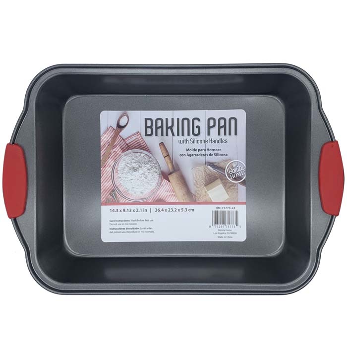 Metal Baking Pan - Silicone Handles, 14 x 9 x 2