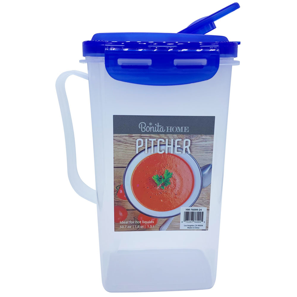 Plastic Pitchers - 1.6 Quart, Blue Pour Spout Lid