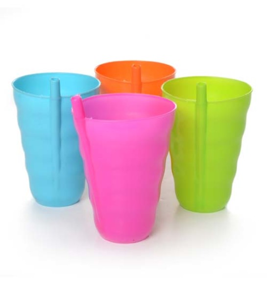 Wholesale Plastic Tumblers - Assorted Colors, Built-In Straw, Durable