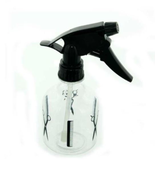 Wholesale Spray Bottles - Clear, Black, Scissor and Comb Design, 10 oz