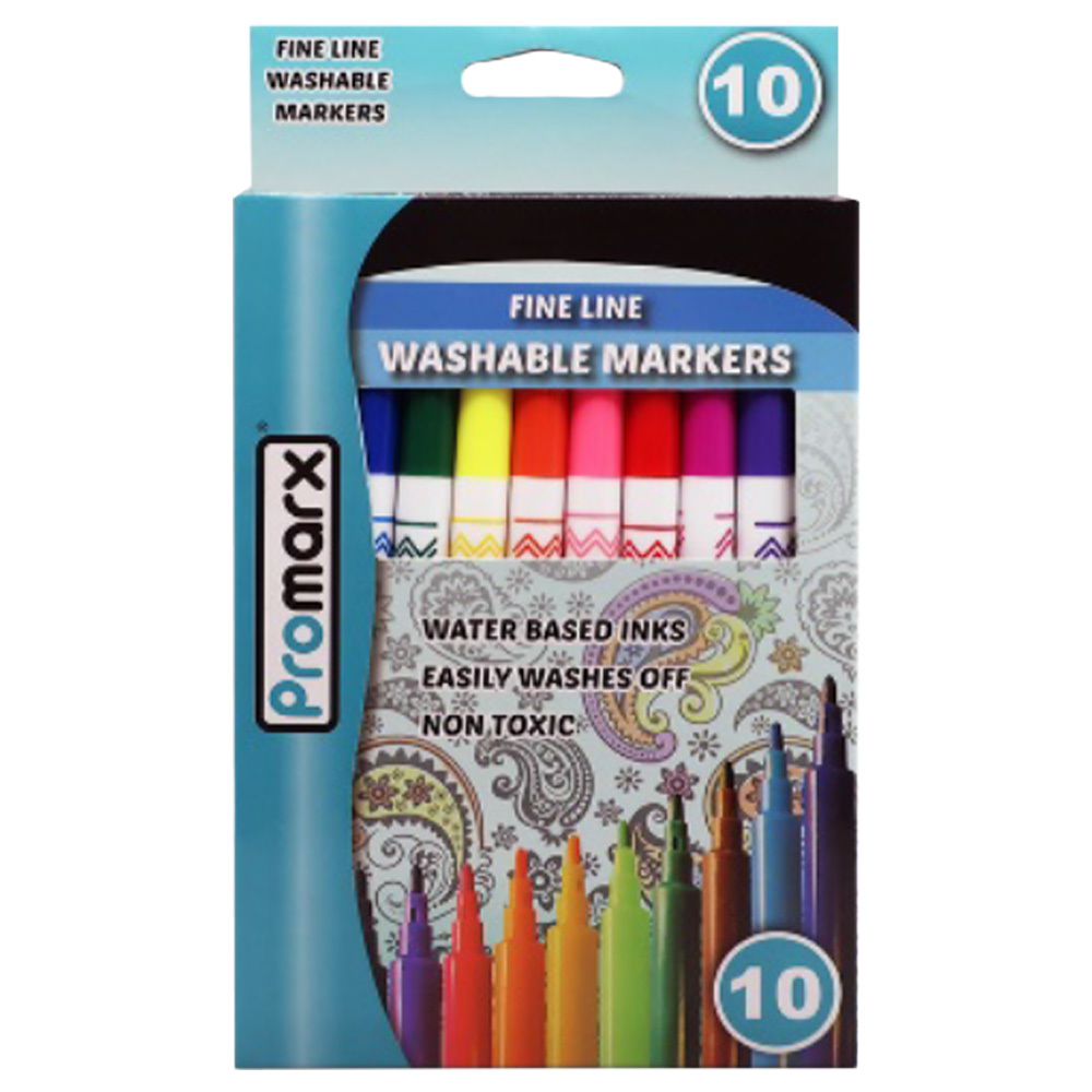 Bazic 10 Colors Felt Tip Washable Markers