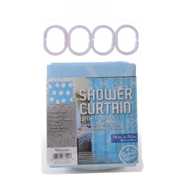 Blue Flower Shower Curtain -12 Rings  70" x 70"