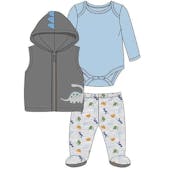 Knit Pants with Creeper & Plush Vest Bodysuit Sets, Gray, 0-9M, 3pc