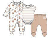 Unisex Sleep & Play Bodysuit Sets, Tan, 0-9M, 3pc