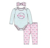 Girls' Bodysuit Set with Headband, Blue, 0-9M, 3pc