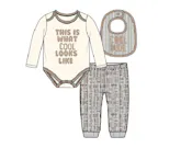 Boys' Bodysuit Set with Bib, Tan, 0-9M, 3pc