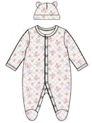 Girls' Quilted Sleep & Play Bodysuits with Hat, Floral, 0-9M