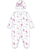 Girls' Cotton Sleep & Play Romper with Hat, White, 0-9M