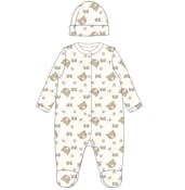 Boys' Cotton Sleep & Play Bodysuits with Hat, Brown, 0-9M