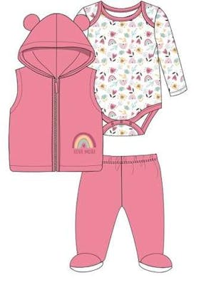 Knit Pants with Creeper &amp; Plush Vest Bodysuit Sets, Fuchsia, 0-9M, 3pc