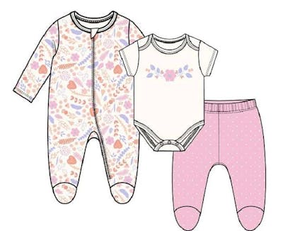 Girls' Sleep &amp; Play Bodysuit Sets, Pink, 0-9M, 3pc