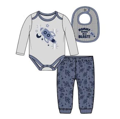 Boys' Bodysuit Set with Bib, Navy, 0-9M, 3pc