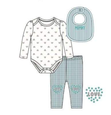 Girls' Bodysuit Set with Bib, Mint, 0-9M, 3pc