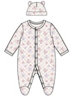 Girls' Quilted Sleep & Play Bodysuits with Hat, Floral, 0-9M image number null