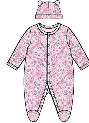 Girls' Quilted Sleep &amp; Play Bodysuits with Hat, Pink, 0-9M