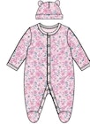 Girls' Quilted Sleep & Play Bodysuits with Hat, Pink, 0-9M image number null