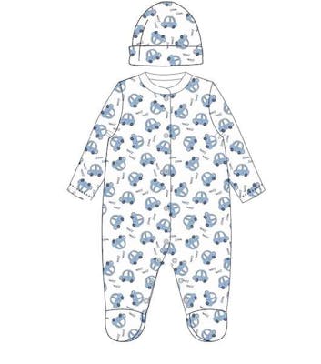 Boys' Cotton Sleep &amp; Play Bodysuits with Hat, Blue, 0-9M