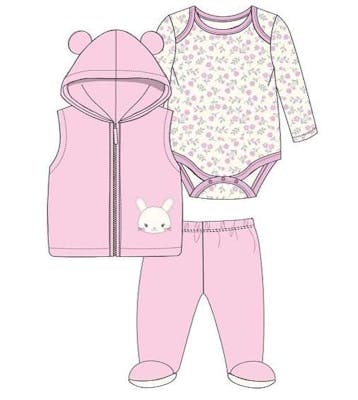 Knit Pants with Creeper &amp; Plush Vest Bodysuit Sets, Pink, 0-9M, 3pc