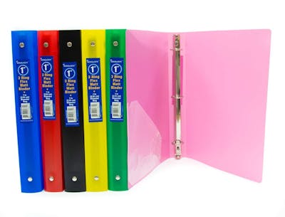 Flexible 3-Ring Binder - Assorted Colors, Matte Finish, 1"