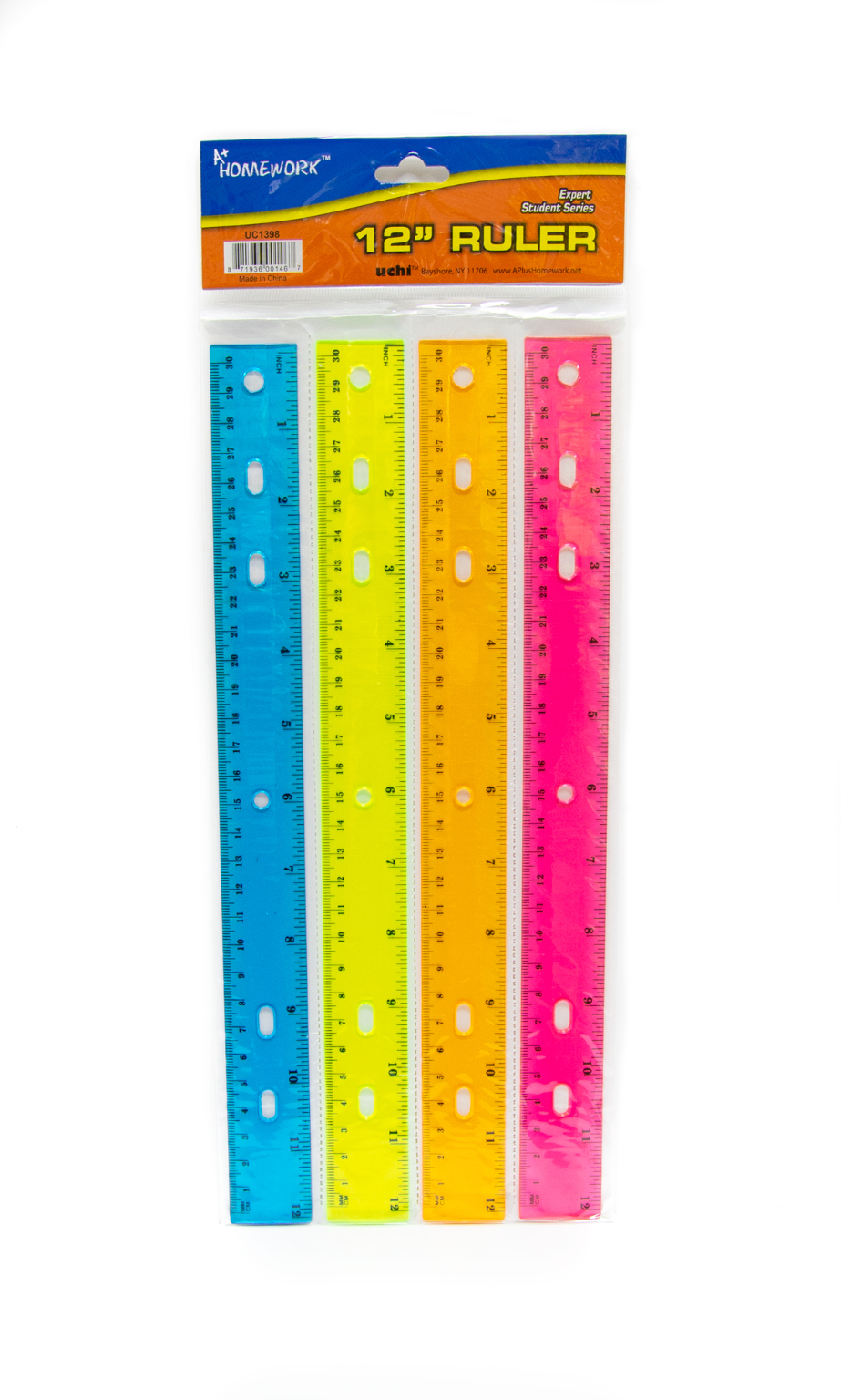 Wholesale 12 Rulers - Plastic, 4 Pack, Assorted Colors - DollarDays