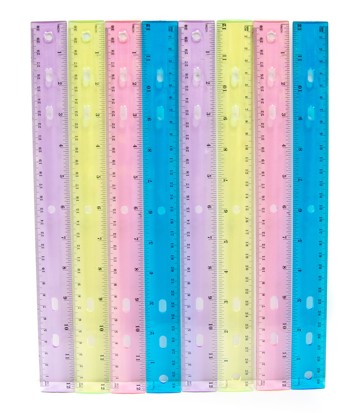 Lot of 12 Assorted Color Metric and Inches Plastic Rulers by US Toy 
