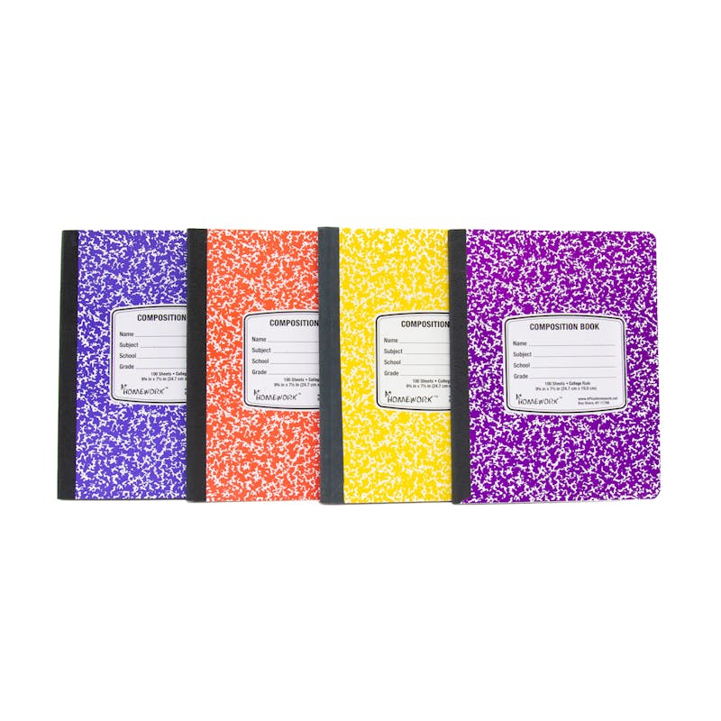 Marbled College Ruled Composition Notebook -  100 Sheets 4 Colors