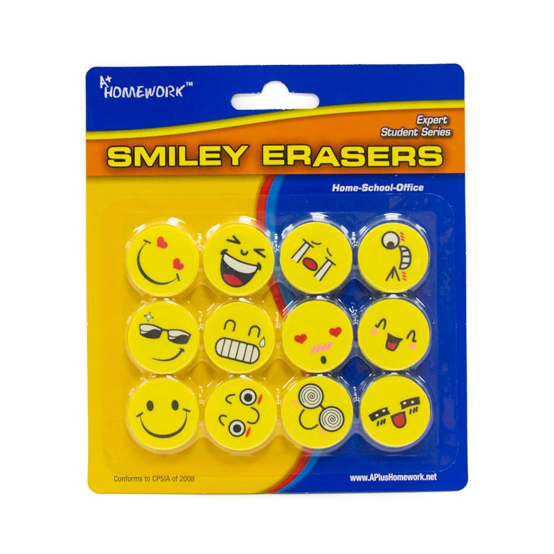 Erasers - 12 Count  Smiley Face