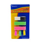 Pencil Cap and Beveled Erasers - 6 Pack, Assorted Colors