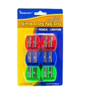 Pencil Sharpeners - 6 pack, Dual Blades, Assorted Colors