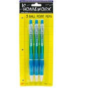 Ballpoint Pens - 3 Count, Blue, Retractable