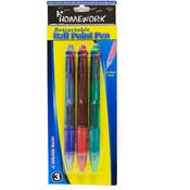 4-in-1 Ballpoint Pens - Multicolor, Retractable, 3 Pieces