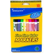 Fine Tip Markers - 10 Assorted Colors, Washable