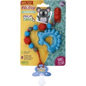 Nuby Silicone Beaded Pacifinders - Dino, 0M+, Bonus Teether