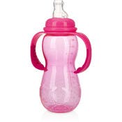Nuby Standard Neck Non-Drip Bottles - 10 oz, Pink, Stage 3, Handles