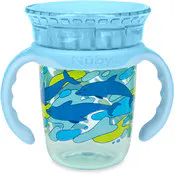 Nuby 2 Stage Drinking Cups -  360 Edge Rim, Removable Handles, Blue