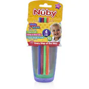 Nuby Wash or Toss Cups, Straw & Lid - 10 oz, 4 Pack