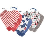 Nuby Muslin Bibs with Teether - Red Stripes/Elephant/Triangles, 3 Pack