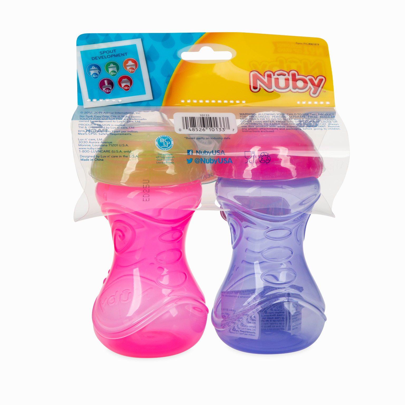 24 Bulk Nuby NO-Spill Easy Grip Cup, 10 Oz (blue/red 2-Pk) - at 