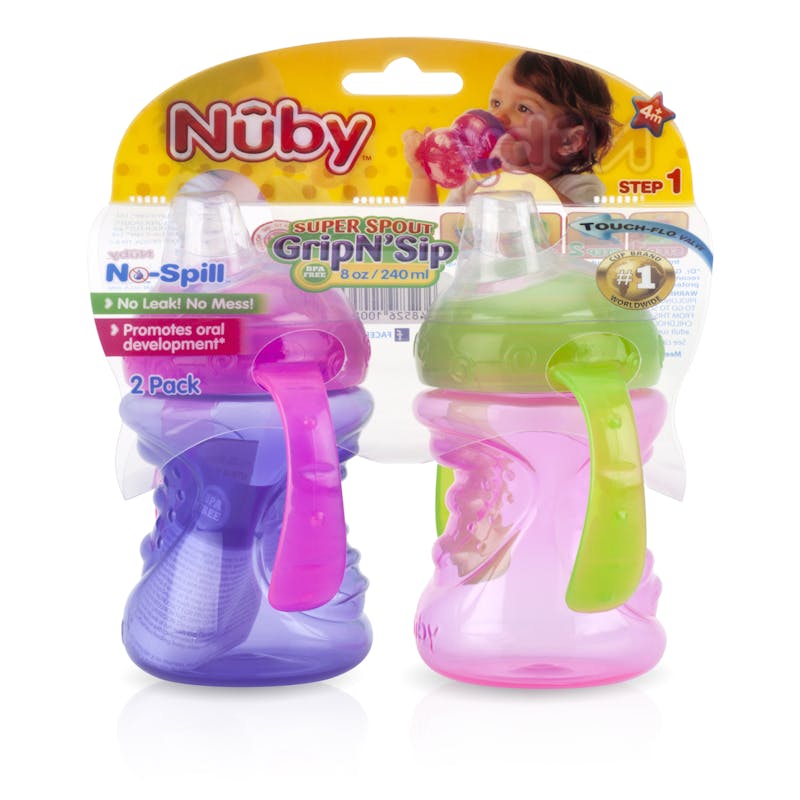 Nuby™ Super Spout Grip N' Sip Cups - 8 oz  Pink/Purple  2 pack