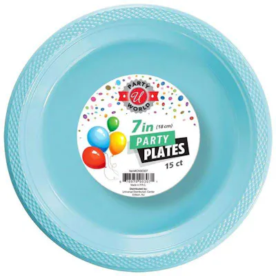 Light Blue Round Plastic Plates, 7 " - 15 Count